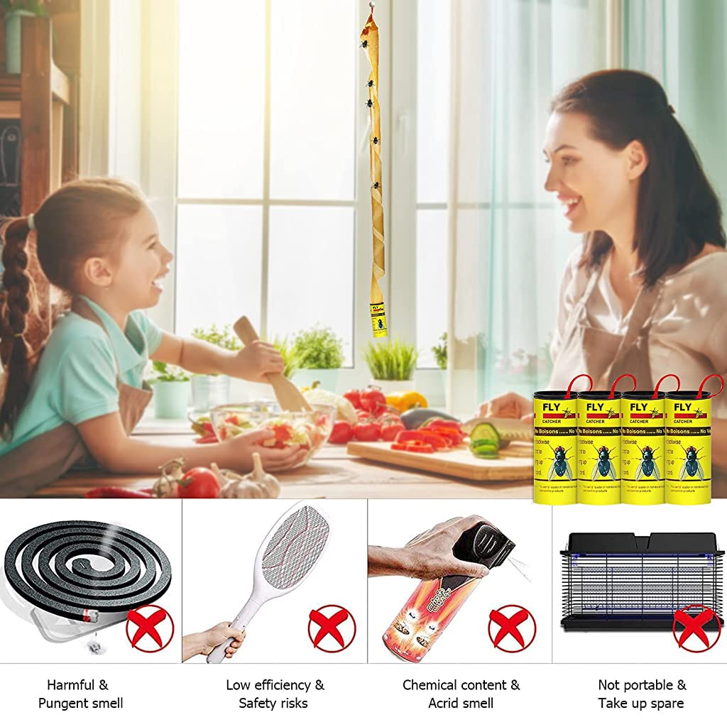 Supvox Fly Trap Kit for Home Use with 30 pcs 22x8 cm Transparent Sticky Strips | Fruit Print Design