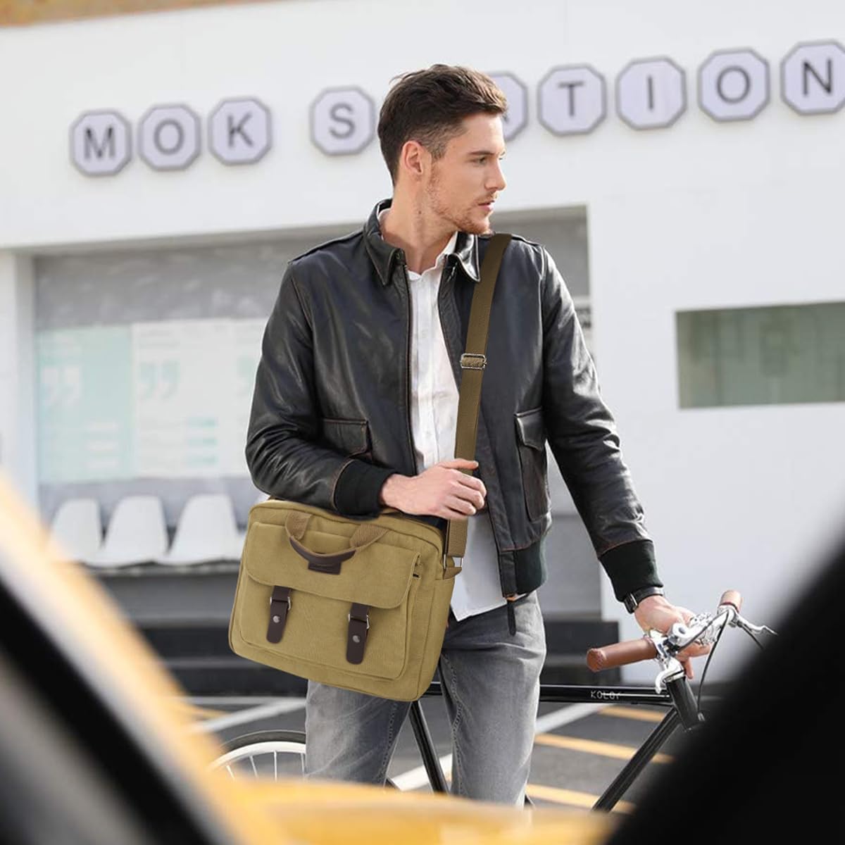 GUSTAVE Men's Canvas Messenger Bag for 15.6'' Laptop with Double Layer Zipper | Retro Crossbody Shoulder Design