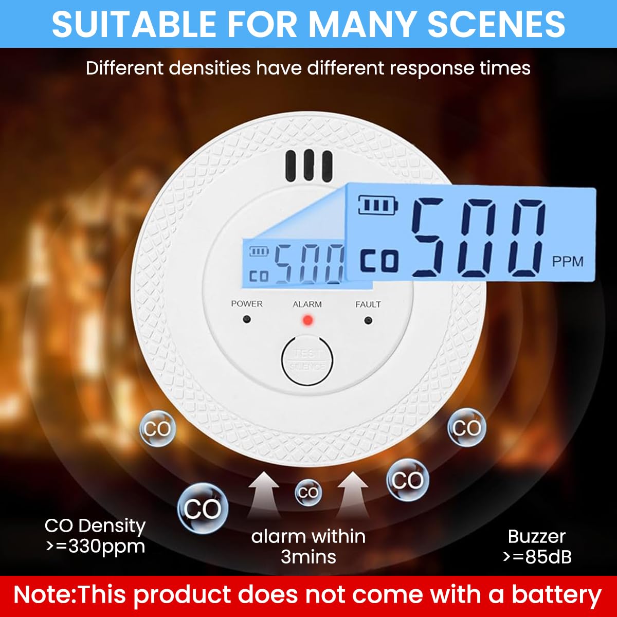 Serplex Carbon Monoxide Detector for Home Safety with Digital LCD Display and 90dB Alarm 2PCS