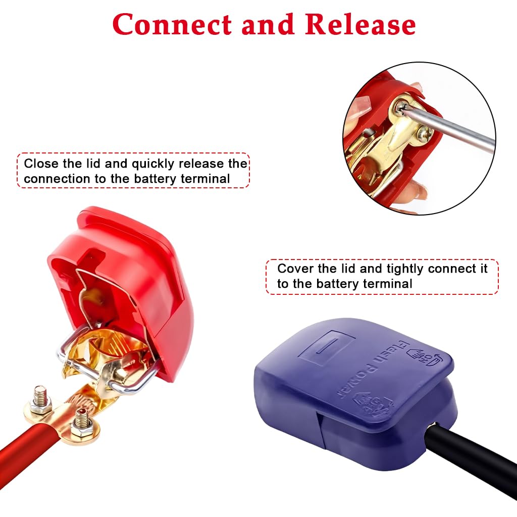STHIRA Battery Terminal Connectors for Automotive Use with Reverse Installation Prevention and Pure Copper Build | 2Pcs 19mm and 17.5mm Quick Release Clamps