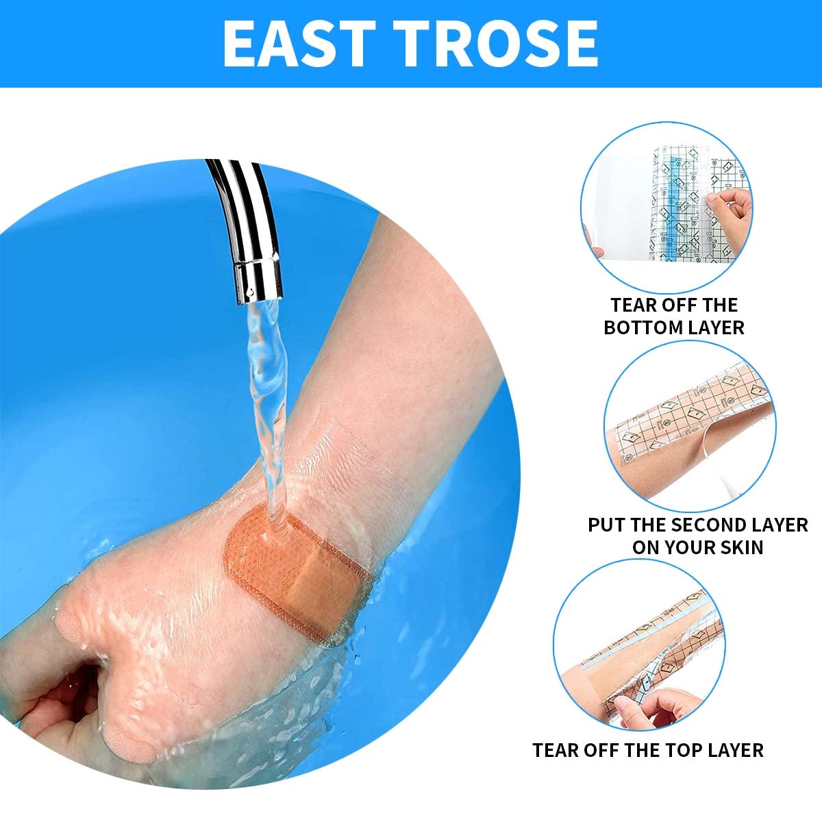 ELEPHANTBOAT® 50 PCS Transparent Adhesive Bandage Dressing PU Film ,Waterproof Sticker Good for Wound Healing for people & Pets Dressing Pads,Tattoo Aftercare,Bandage & Swim 4.7x4.7Inch