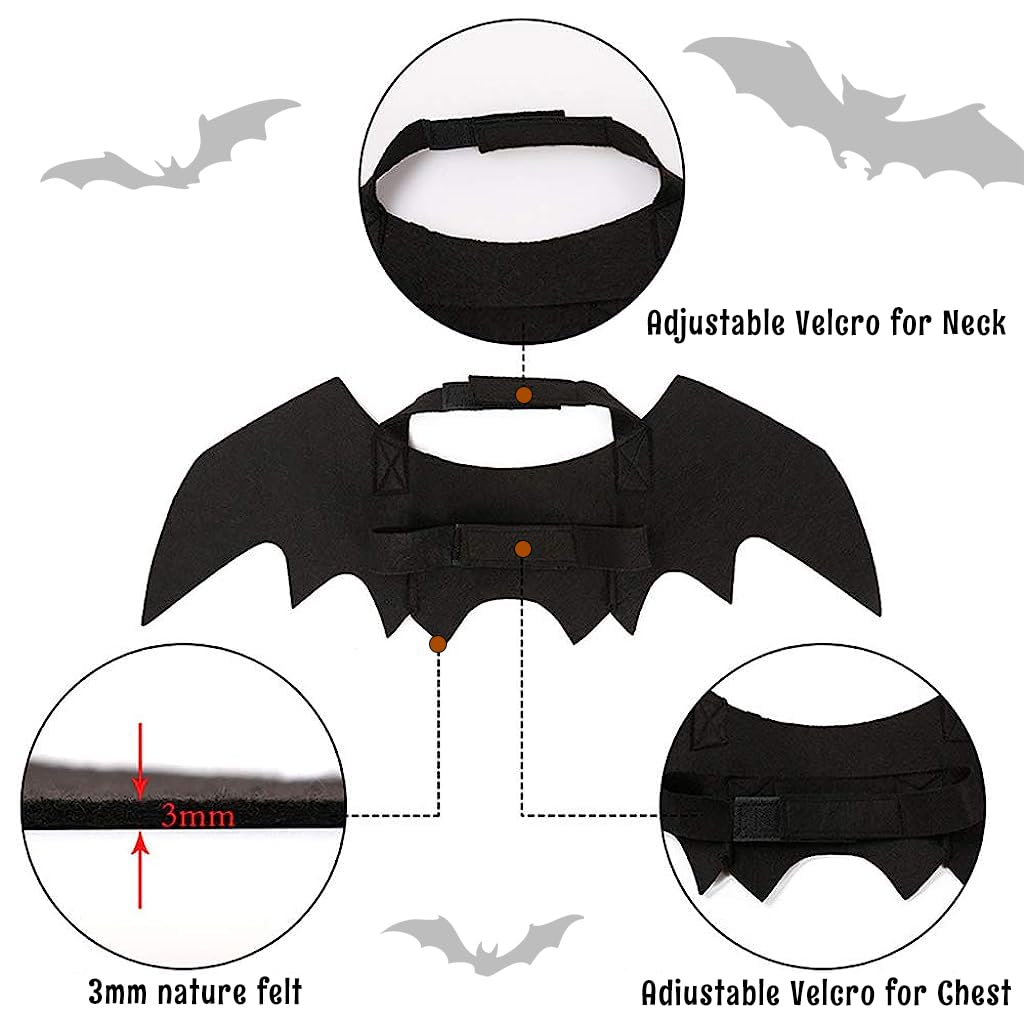 Qpets Bat Wing Costume for Cats and Puppies with 41cm Wings & Adjustable Hoop Closure | Soft Black Felt Halloween Outfit