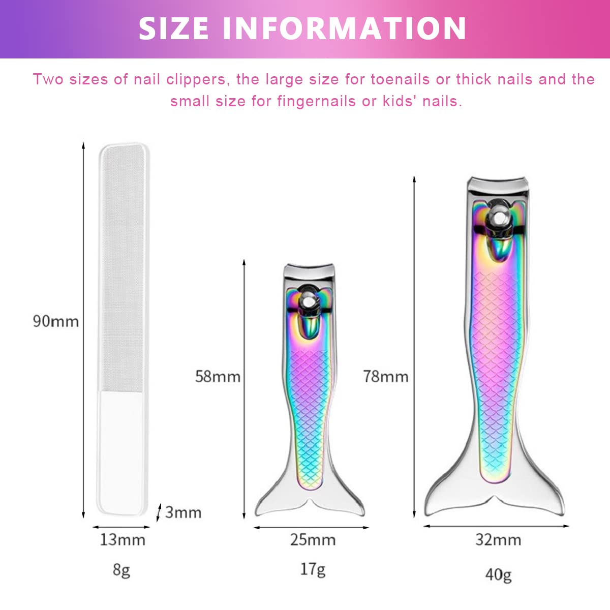 MAYCREATE Nail Clippers Set for Travel and Home Use with Curved Blade and 11×9.6 cm Pouch | Stainless Steel Mermaid Design