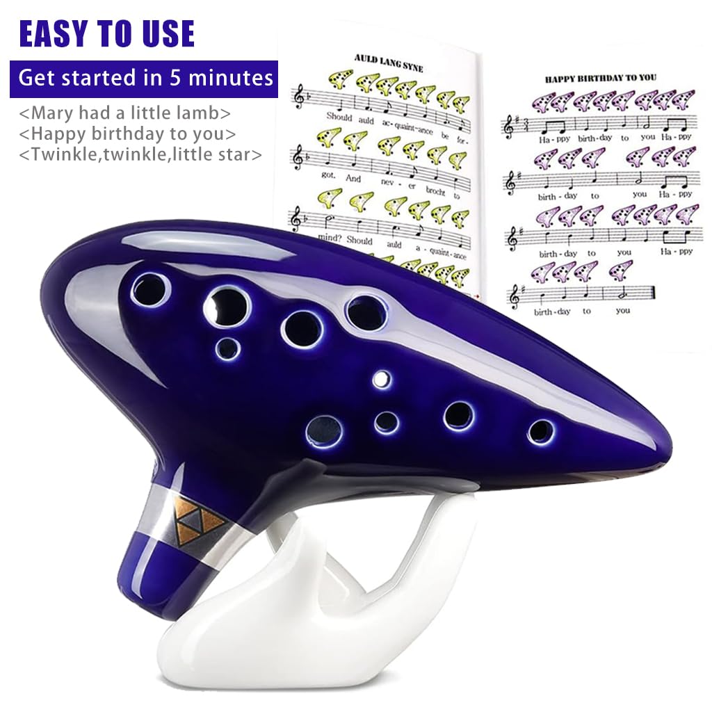 PATPAT Zelda Ocarina 12 Hole Alto C for Music Lovers with Triforce Design | Ceramic Gift Set