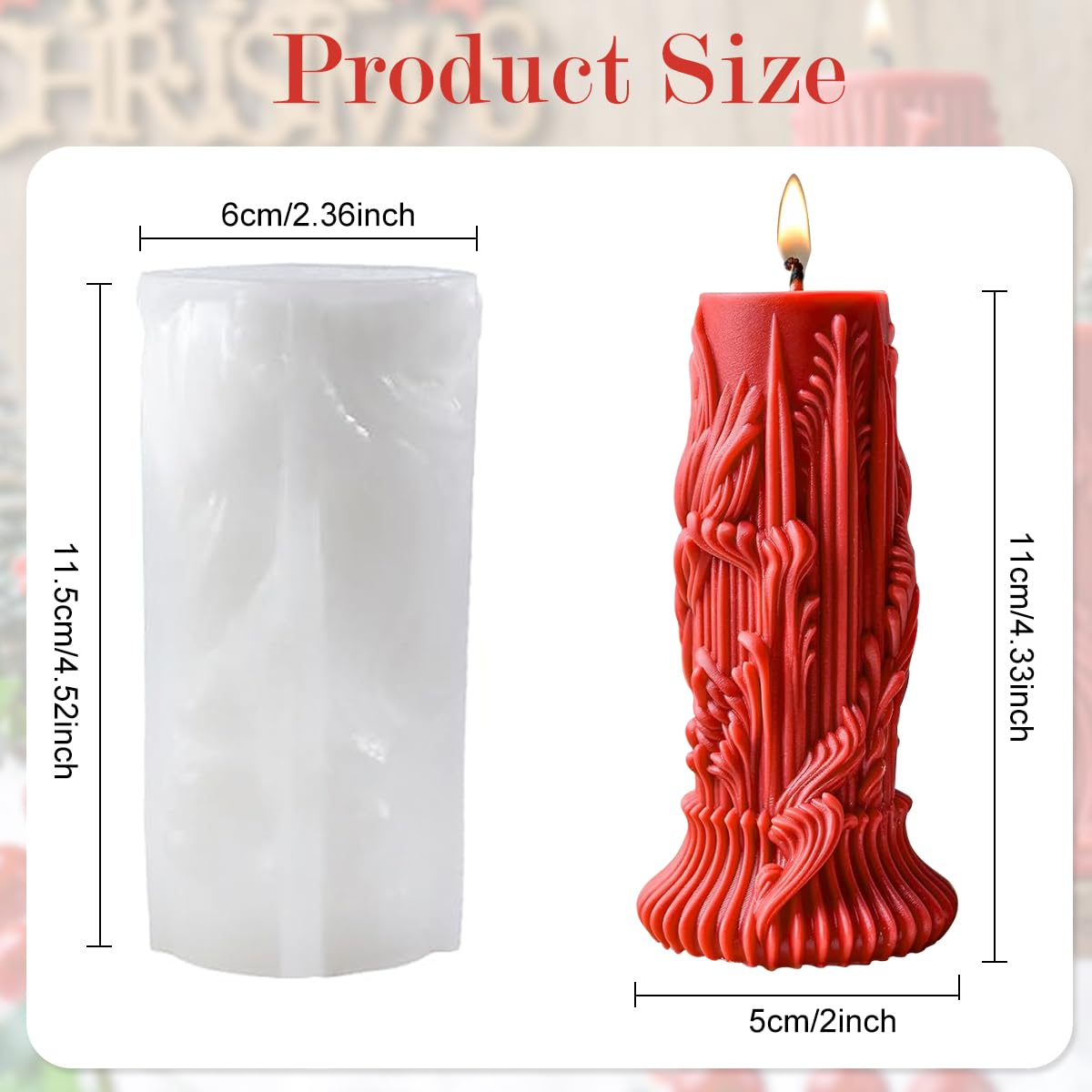 HASTHIP Cylindrical Candle Mold for DIY 3D Resin Wax Candles featuring Embossed Design | Flexible Silicone for Easy Demolding
