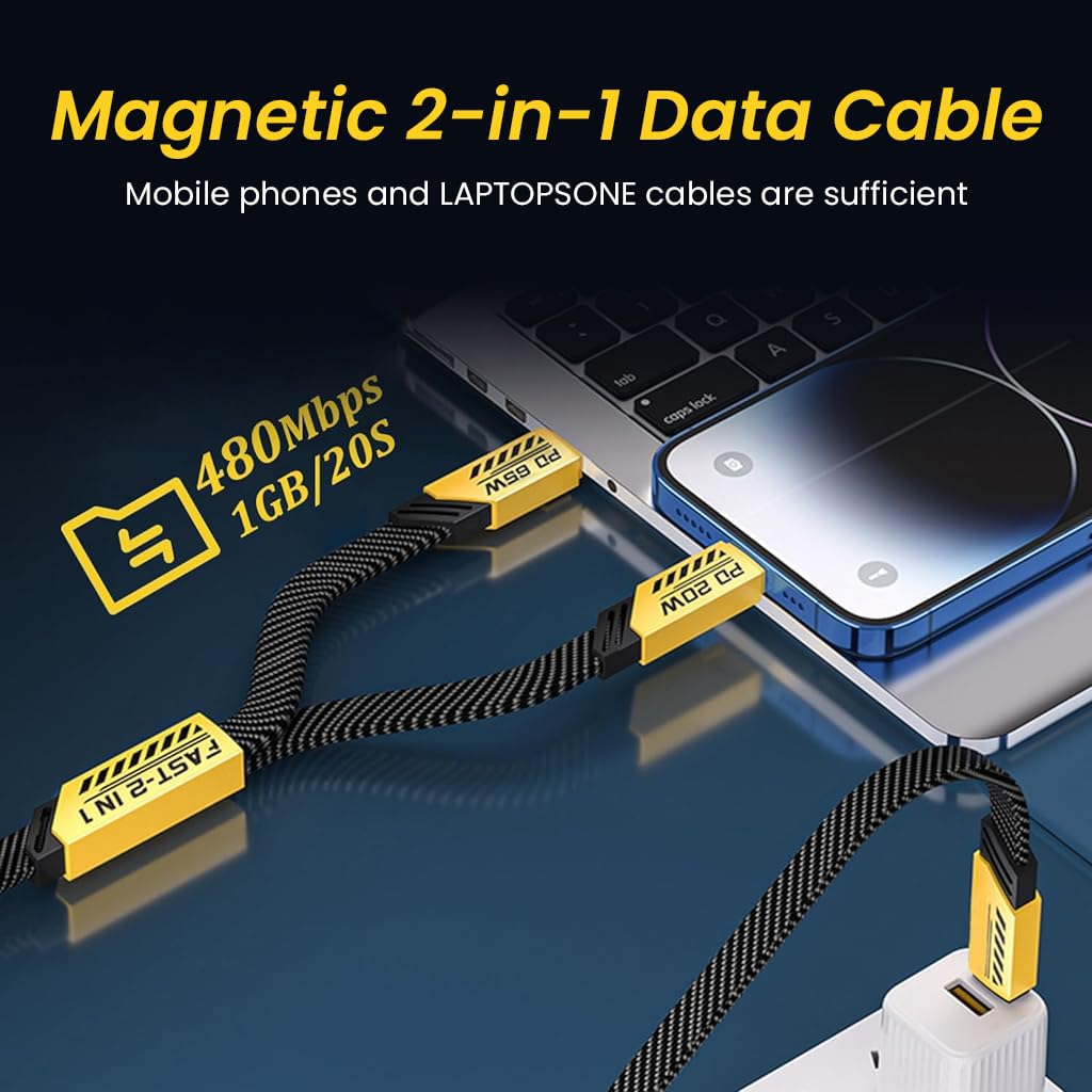 Zeitel Dual Function 65W PD Charging Cable with USB C and Lightning Connectors | Nylon Braided Durable Design for iPhone and USB C Devices