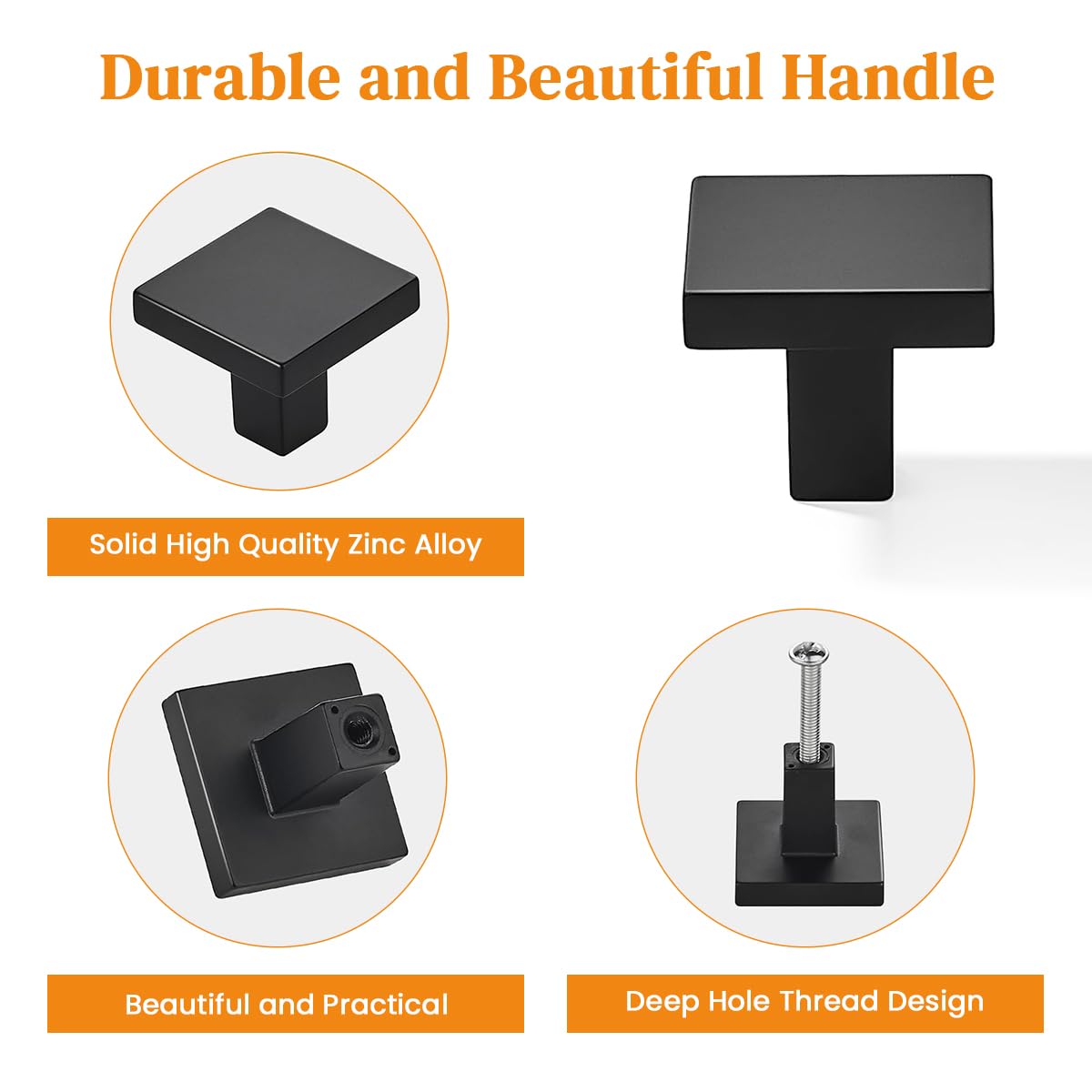 HASTHIP Drawer Pulls for Cabinets and Drawers with 1.26 in Square Ergonomic Grip | Black Aluminum Alloy Handles
