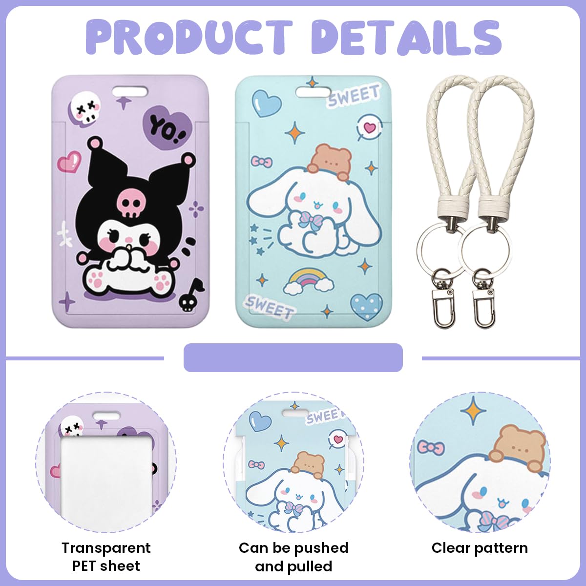 PATPAT Cartoon ID Card Holder for Students and Office Staff with Keyring Lanyard 110mm x 70mm | Clear Acrylic Sleeve Set of Two