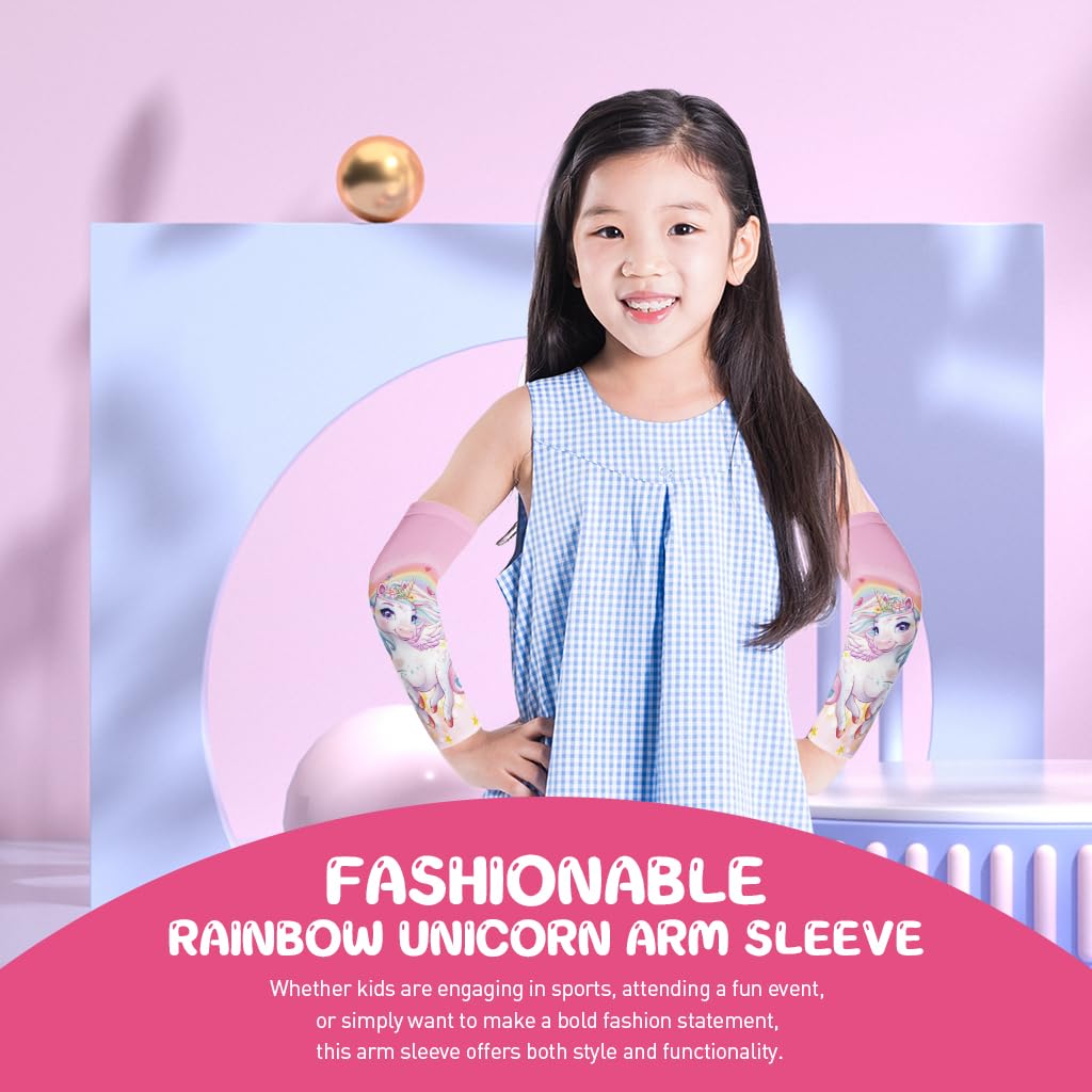 SNOWIE SOFT Arm Sleeve for Kids 13.3 in with UV Protection and Breathable Polyester | Rainbow Unicorn Print for Outdoor Activities