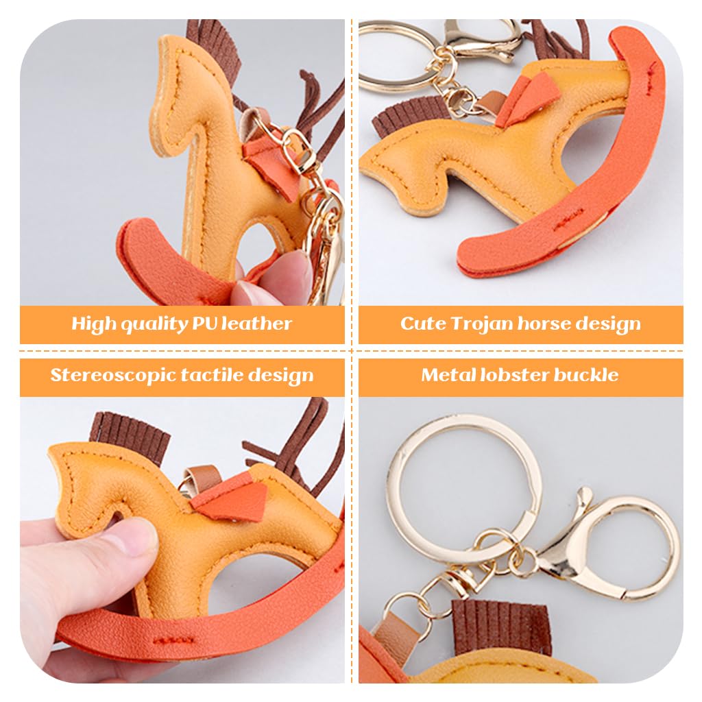 SANNIDHI Bag Charm for Handbags with Metal Keyring and PU Brown Horse Pendant 3 PCS | Gift for Women