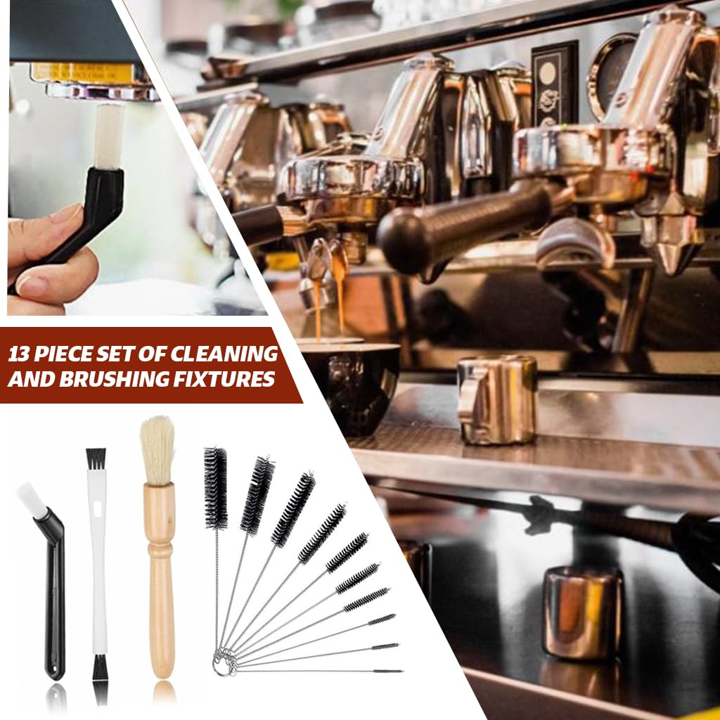 Supvox Coffee Maker Cleaning Brush Set for Coffee Machines with Dual End Brush & Wooden Handle | 13 Pcs Multi Sized Straw and Gap Brushes