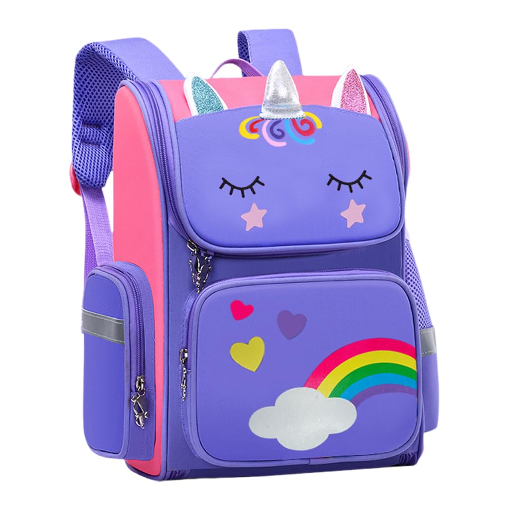 PALAY® Girls School Backpack Unicorn Cartoon Backpack Primary Bookbag Waterproof Backpack for School, Travel, Camping, Burden-relief Backpack School Gift for Kids 7-12 Years Old