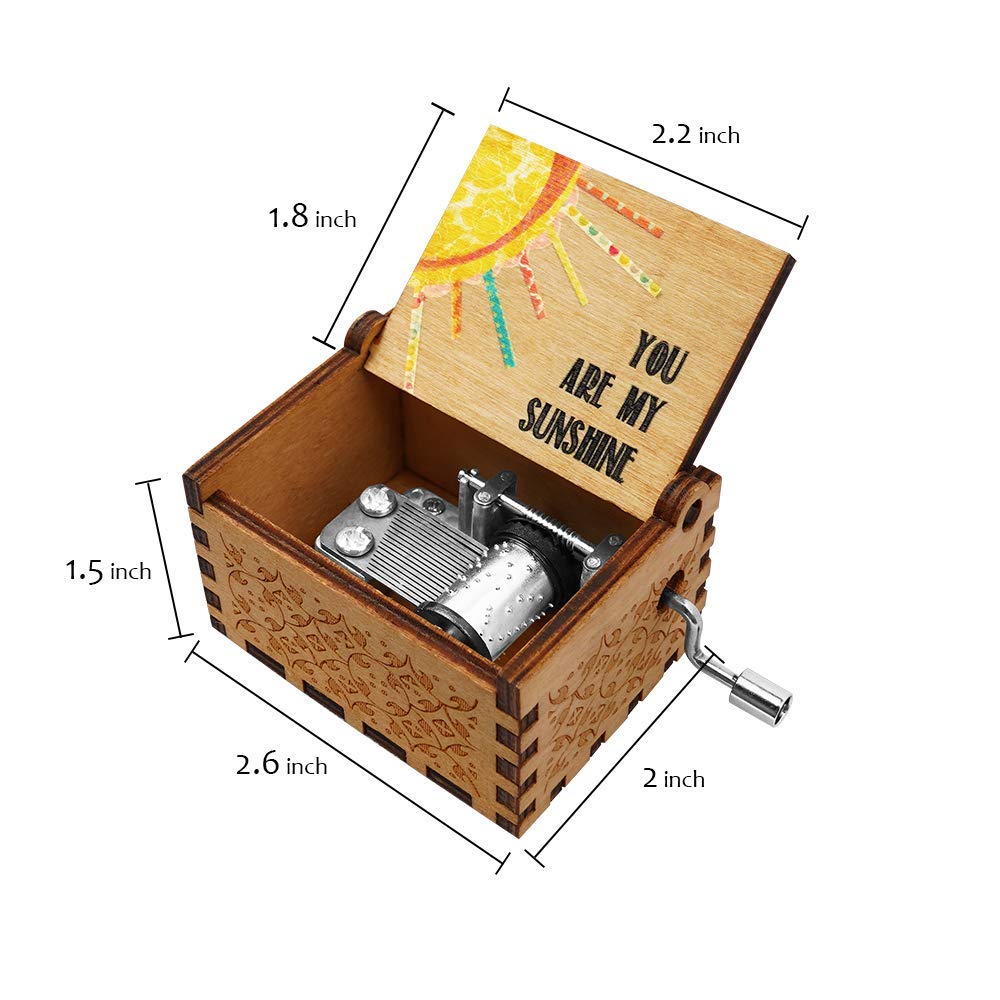 PATPAT Kid You Are My Sunshine Wood Music Box with Hand Crank Engraving for Mother’s Day Gift