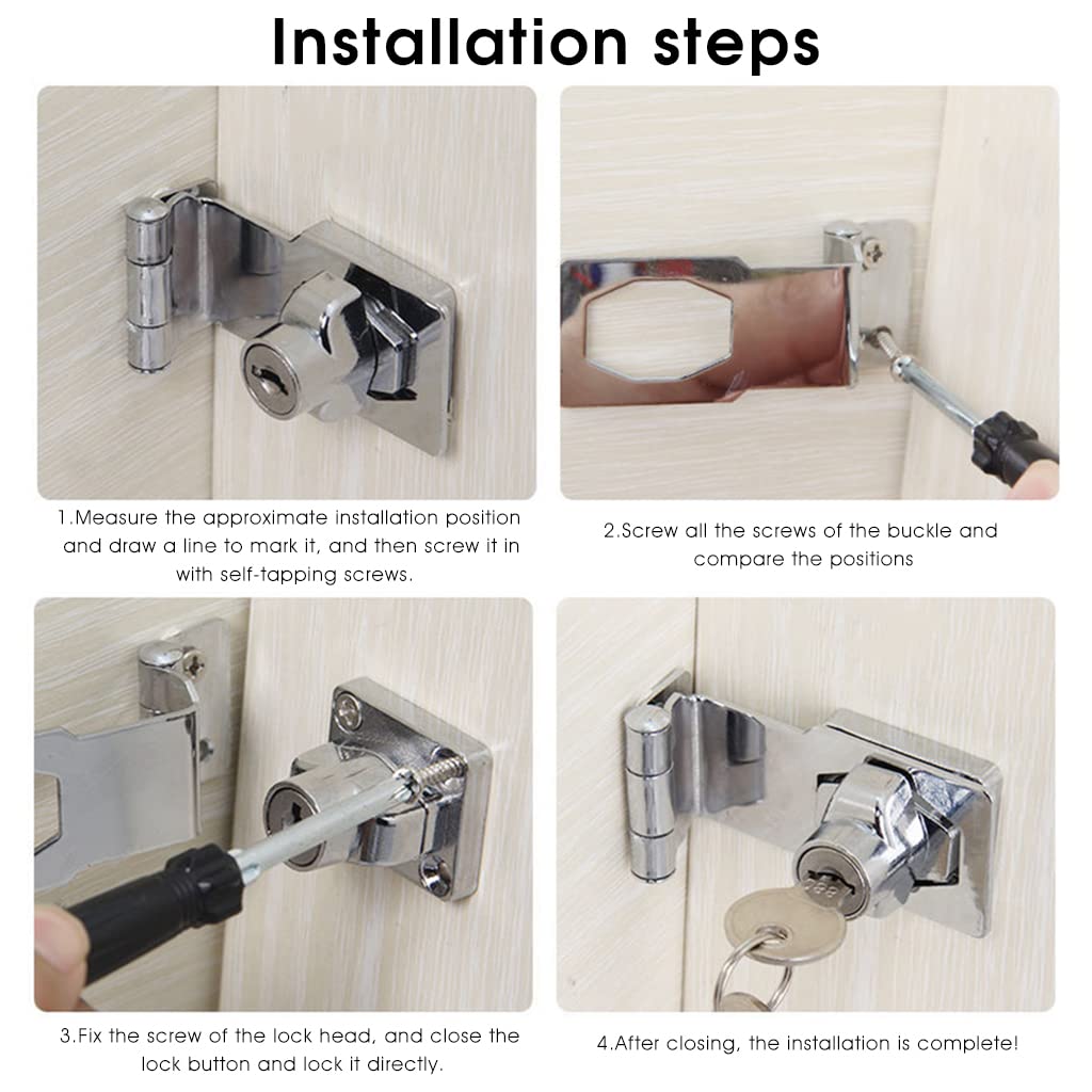 HASTHIP Drawer Lock Set for Cabinets and Desks with 3 in Keyed Hasp Chrome Plated | 2 Sets
