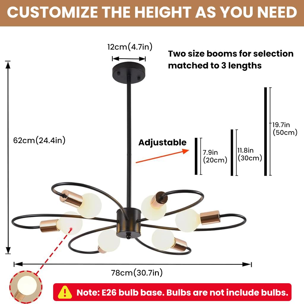 ELEPHANTBOAT Ceiling Light Fixture for Living Room with 6 Lights and 30.7 in Floral Design