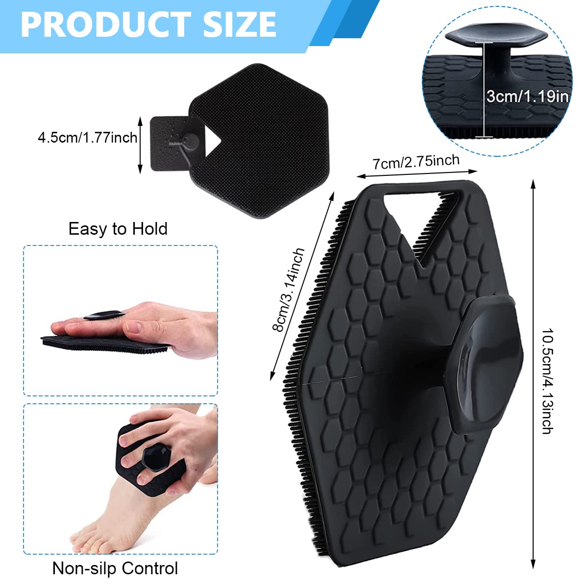 MAYCREATE Silicone Body Scrubber for Shower with Dual Side Exfoliating Pad | Blue Massager