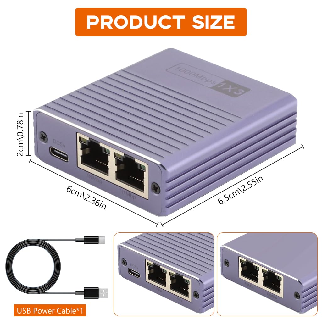 ZORBES Ethernet Splitter for Connecting Up to 3 Devices with 1000Mbps RJ45 Adapter | Compact Design