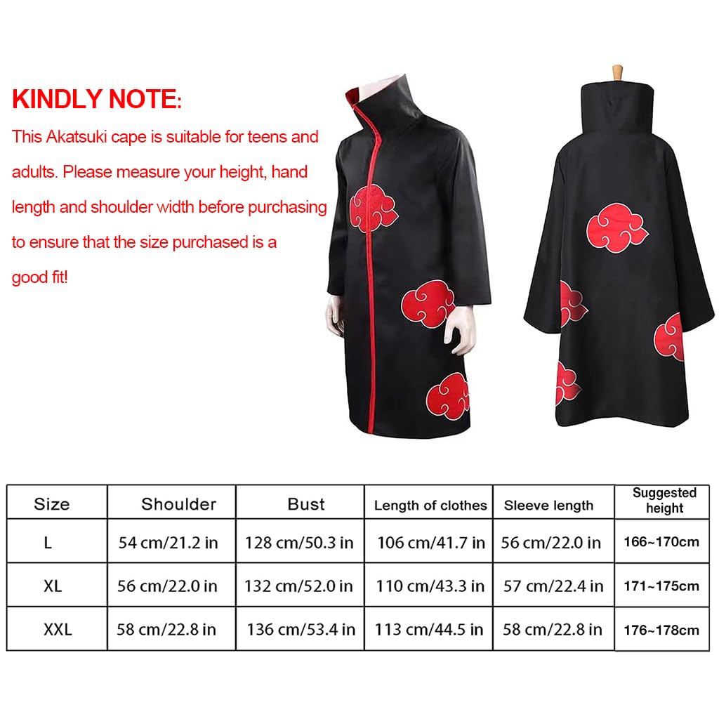 PATPAT Itachi Uchiha Anime Cosplay Costume for Halloween with 4Pcs Set and Zipper Cloak | Black Adult & Teen Outfit