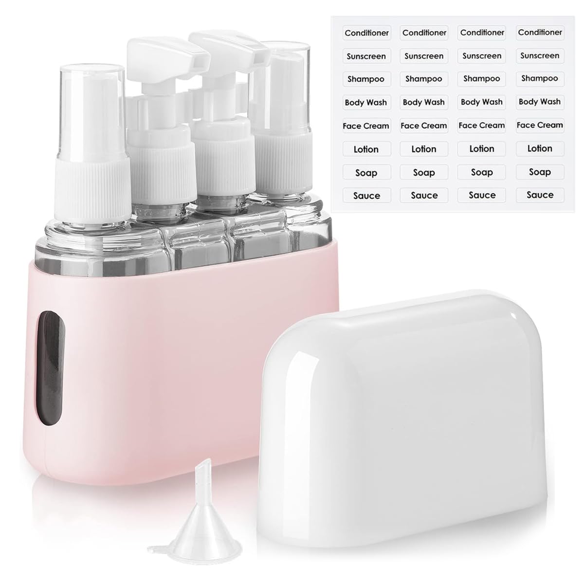 MAYCREATE® Travel Bottles Leak Proof, 4 in 1 Travel Containers for Toiletries, Refillable Plastic Bottles with Lid, Travel Accessories Shampoo Conditioner Bottles, Pink