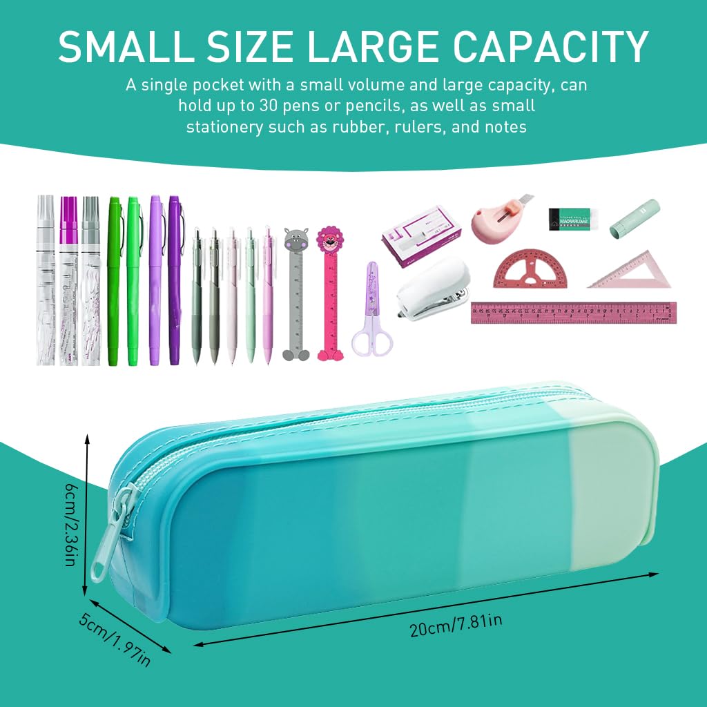 SNOWIE SOFT Pencil Pouch for School with Secure Zipper and 7.9x1.96x2.36 in Size | Gradient Green Silicone Case for Girls