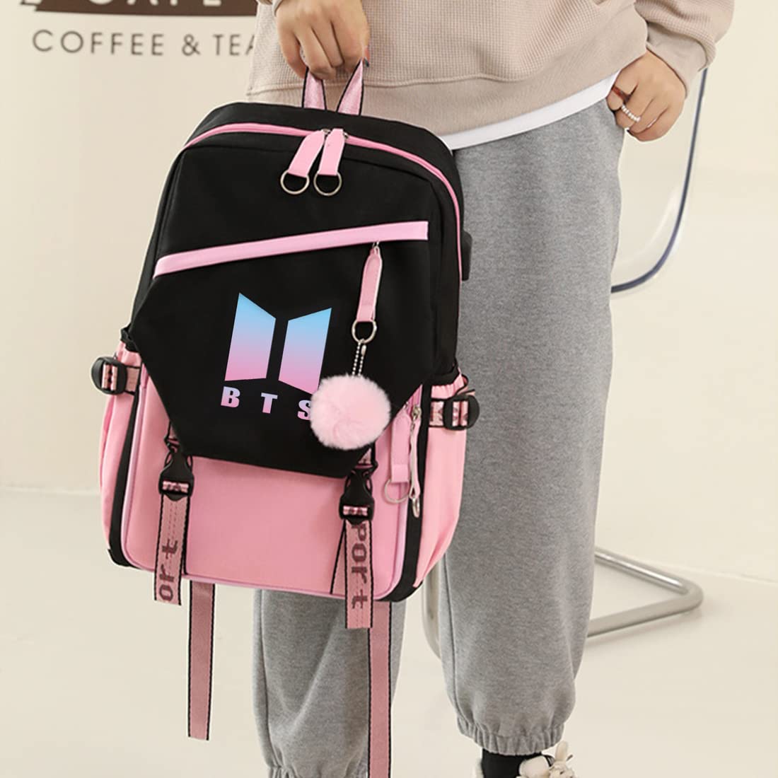 PALAY  BTS Backpack for Boys Kpop BTS Bangtan School Backback for Student with Cable Vent, Backpack Travel Bag Backpack Laptop Bag