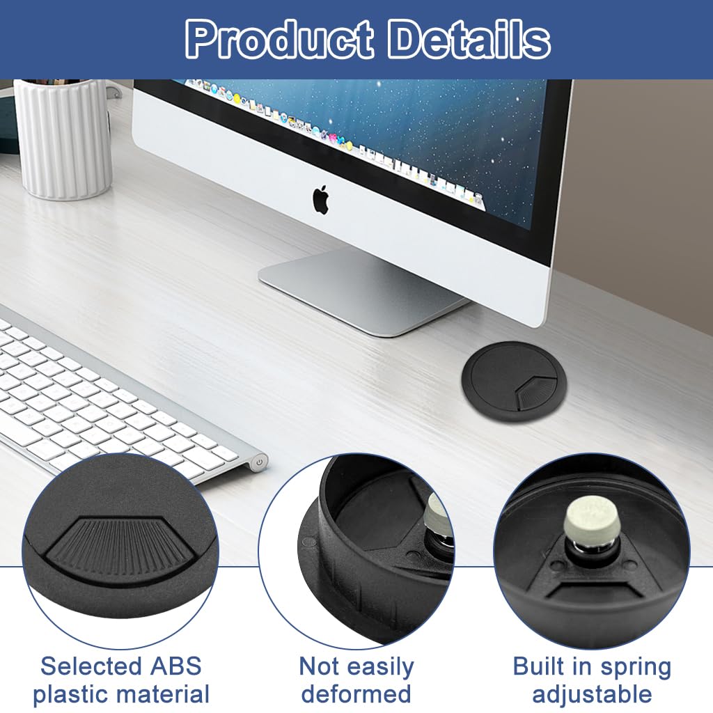 Serplex Desk Grommets for Office Cable Management featuring Multi Openings 6Pcs 2.36 in Black