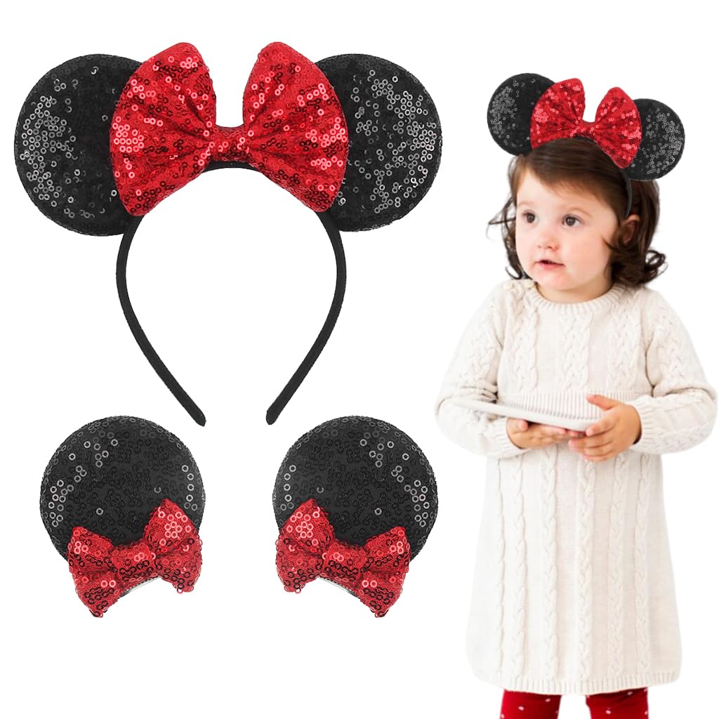 PALAY Mouse Ears Headbands and Hairpins, Shiny Bows Mouse Ears Headbands, A Perfect Addition to Your Trip Essentials and Accessories