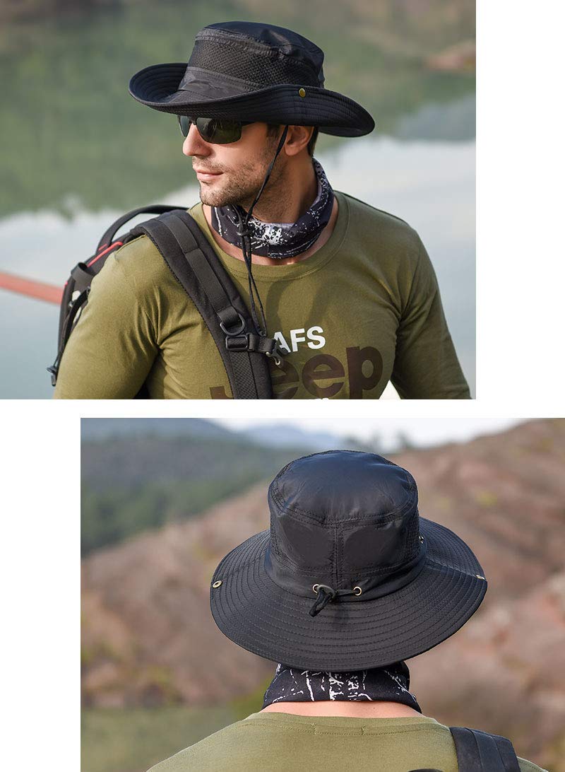 GUSTAVE Sun Hat for Men with Mesh Vent and Adjustable Drawstring 56–60 cm | Black Outdoor Cap