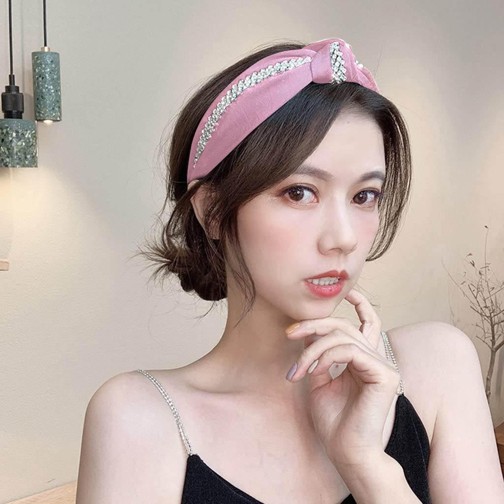 MAYCREATE Pink Knotted Headband for Women featuring Rhinestone Bow Design | Daily Hair Accessory