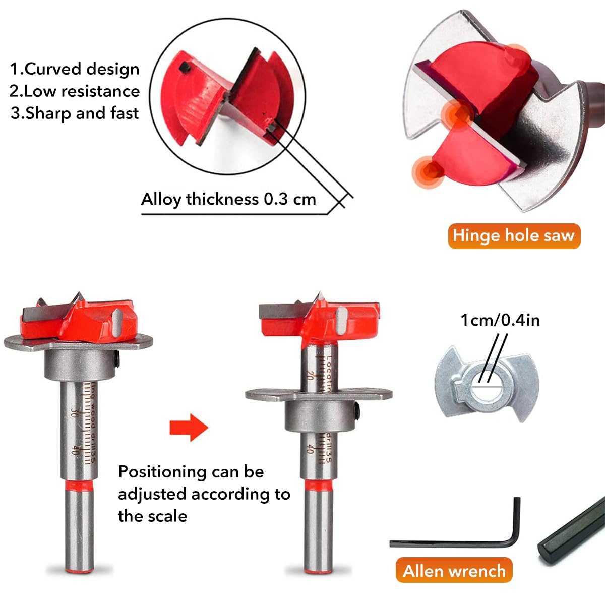 Serplex® Cabinet Hinge Drill Guide Tool Set 35mm Concealed Hinge Jig Drill Guide Sets Hinge Guide Drill Bit Woodworking Hole Saw Cutter for Hinge Position Tools Cabinet Door Installation