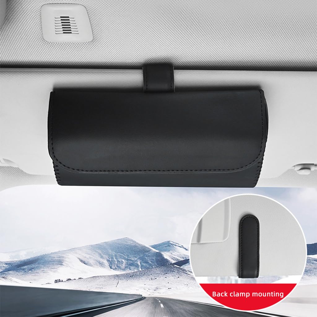 STHIRA® Sunglasses Holder for Car Sunglass Organizer Box Sun Visor Clip On PU Leather Storage Case Protective with Magnet Closure 2PCS