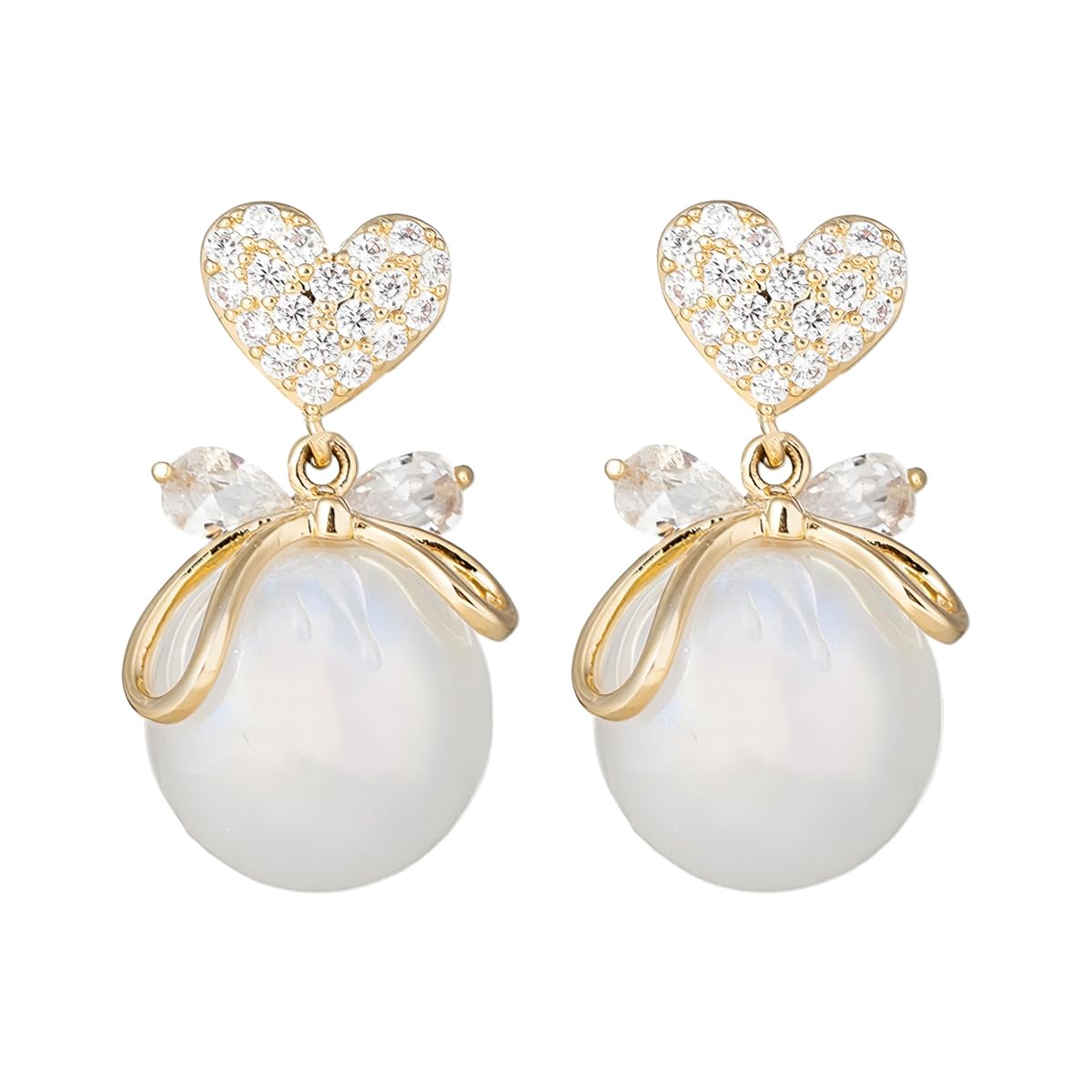 ZIBUYU Pearl Stud Earrings for Women featuring Heart-Shaped Crystal Design | Elegant Gift