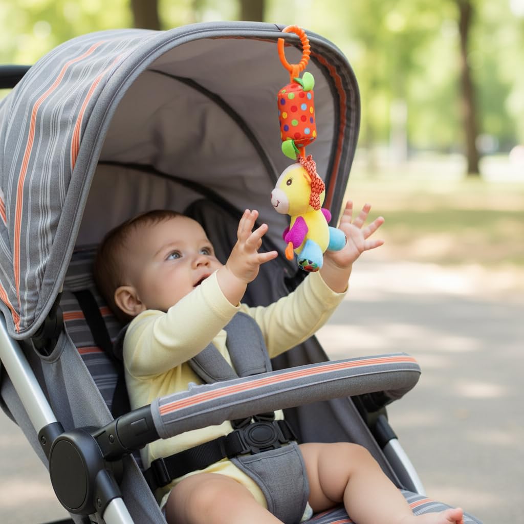 SNOWIE SOFT Baby Toys for Stroller with Open Ring Clasp and Plush Lion Rattle | Sensory Fun for 6–12 Months