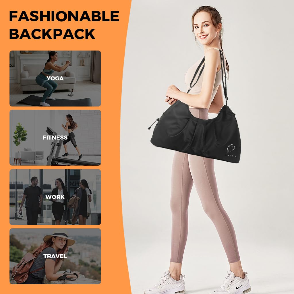 PALAY Women Gym Bag for Travel and Fitness with Shoe Compartment | Waterproof Nylon Black