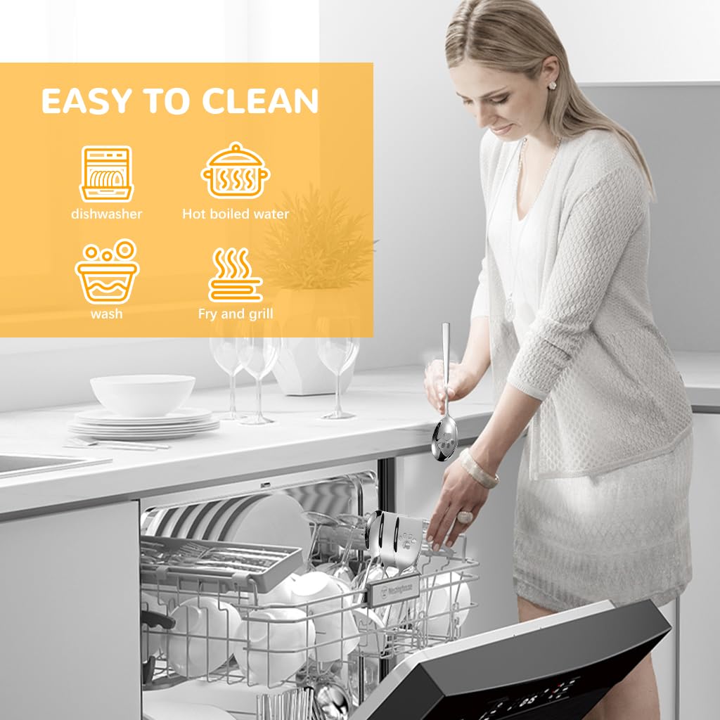 Supvox Serving Utensil Set for Parties with 9.5 in Ergonomic Handle & Polished Stainless Steel | Ideal for Buffet Dining