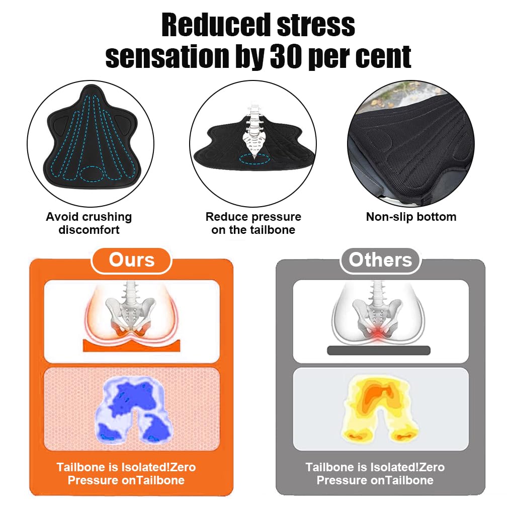 Sthira Motorcycle Seat Cover for Long Rides with 3D Shock Absorption | 36×39cm Breathable Black Cushion