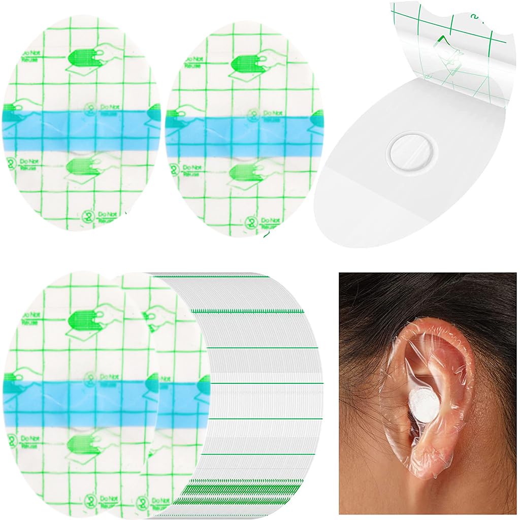 HANNEA Waterproof Ear Stickers for Shower and Swimming featuring PU Film & Sponge Plug 40pcs