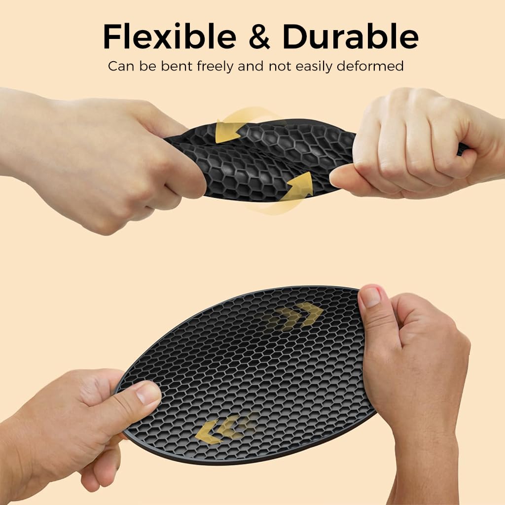 ZIBUYU Silicone Mats for Kitchen Counter with 0.7 cm Thick Honeycomb Design | 7 in Black Set of 3