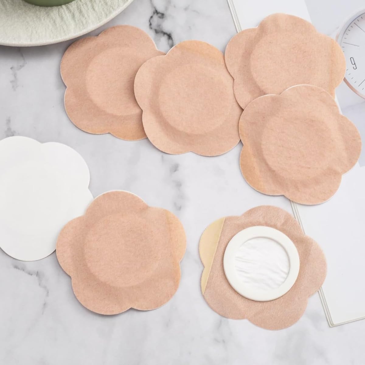 HANNEA Castor Oil Pack Wrap for Belly Button with Self‑Adhesive Floral Pads 30PCS Beige | Organic Cotton for Abdomen Therapy and Detox Relief