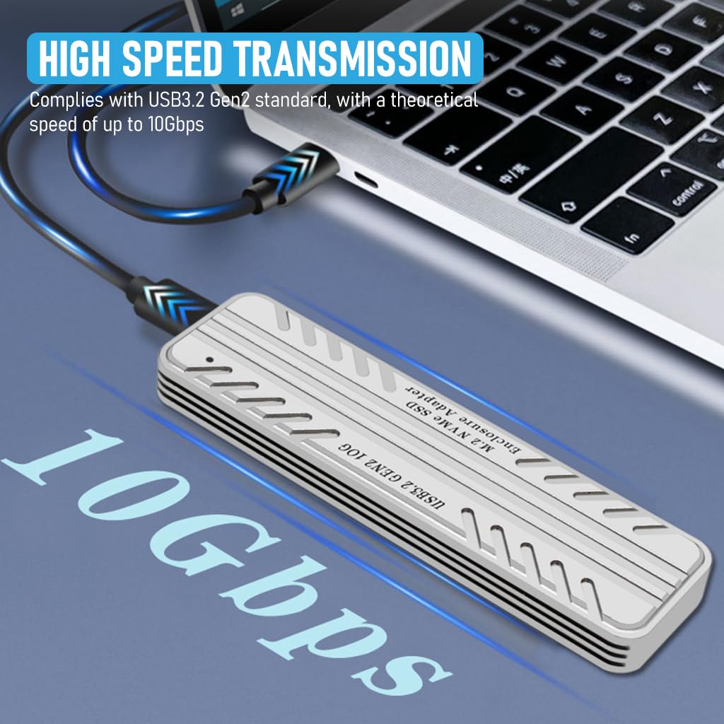 Zeitel M.2 NVMe SSD Enclosure for 2230–2280 Drives with 10Gbps USB-C and JMS583 Chipset | Aluminum Case for Windows Mac and Linux
