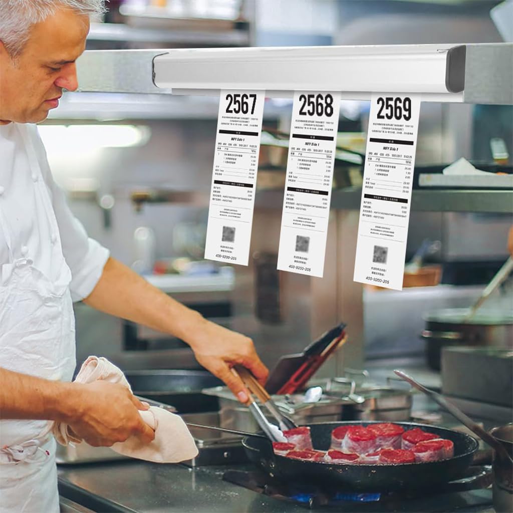 HASTHIP Ticket Holder for Restaurants with 19.6 in Aluminum Alloy Rail and Adhesive Backing | Order and Receipt Organizer for Kitchens and Cafes