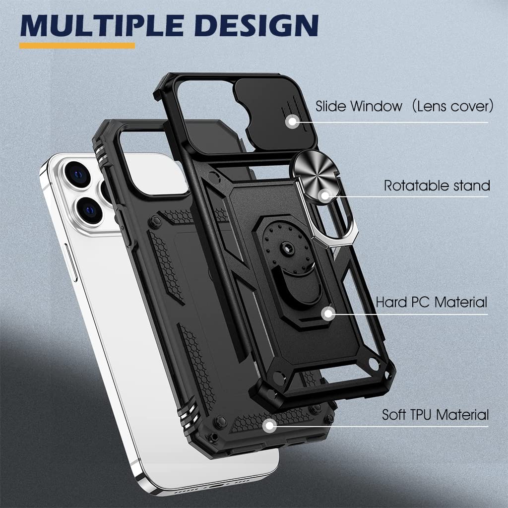 ZORBES for iPhone 13 Pro Cover with Stand, iPhone 13 Pro Cover With Camera Protection, Heavy Duty Shockproof Protective iPhone 13 Pro Case, TPU iPhone 13 Pro Back Cover with Slide Camera Cover (1Pcs)