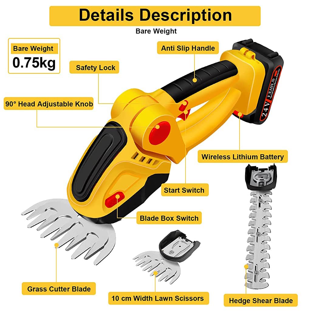 HASTHIP 2 in 1 Brush Cutter Machine with 2Pcs SK5 Blade for Hedge Grass, Lightweight Cordless Hedge Trimmer & Grass Shear with 4000mAh Rechargeable Batterys and Charger