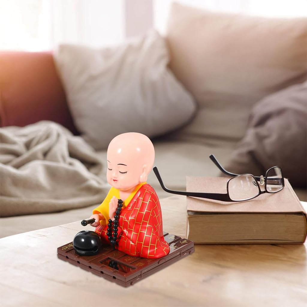 HASTHIP Solar Powered Buddha Figurine for Car or Desk with Moving Head and Hand | 7.5x7.5x9.5cm ABS Meditation Ornament