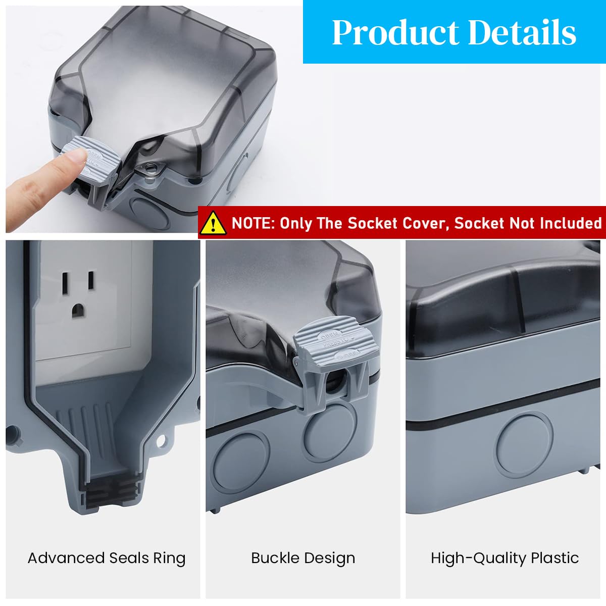 Serplex Waterproof IP66 Socket Cover for 86x86mm Outdoor Electrical Box with Lock | Black ABS 2PCS