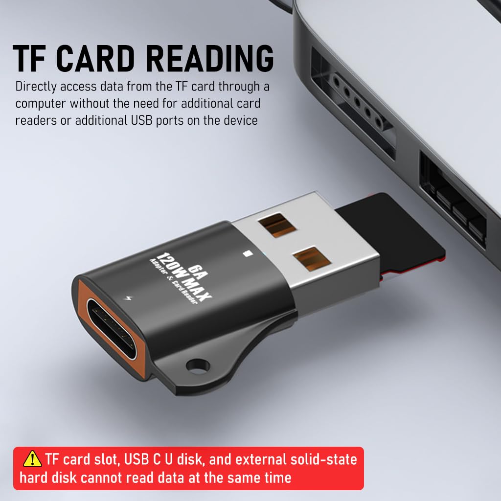 Zeitel USB to USB C Adapter for PC and Laptop with TF Card Reader | Black Fast Charging