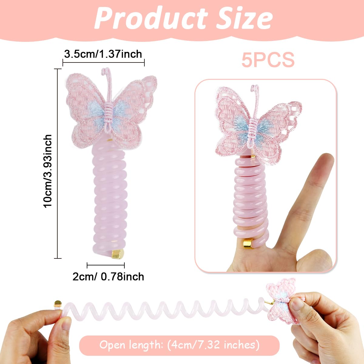 PALAY Telephone Wire Hair Band for Kids with Elastic Spiral Design featuring Butterfly Charms 2 PCS