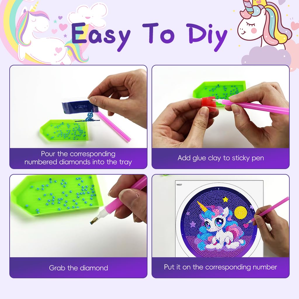 PATPAT DIY Diamond Art Painting Kit for Kids with 6.7 in Frame featuring Cute Unicorn Design | Creative and Therapeutic Craft Activity