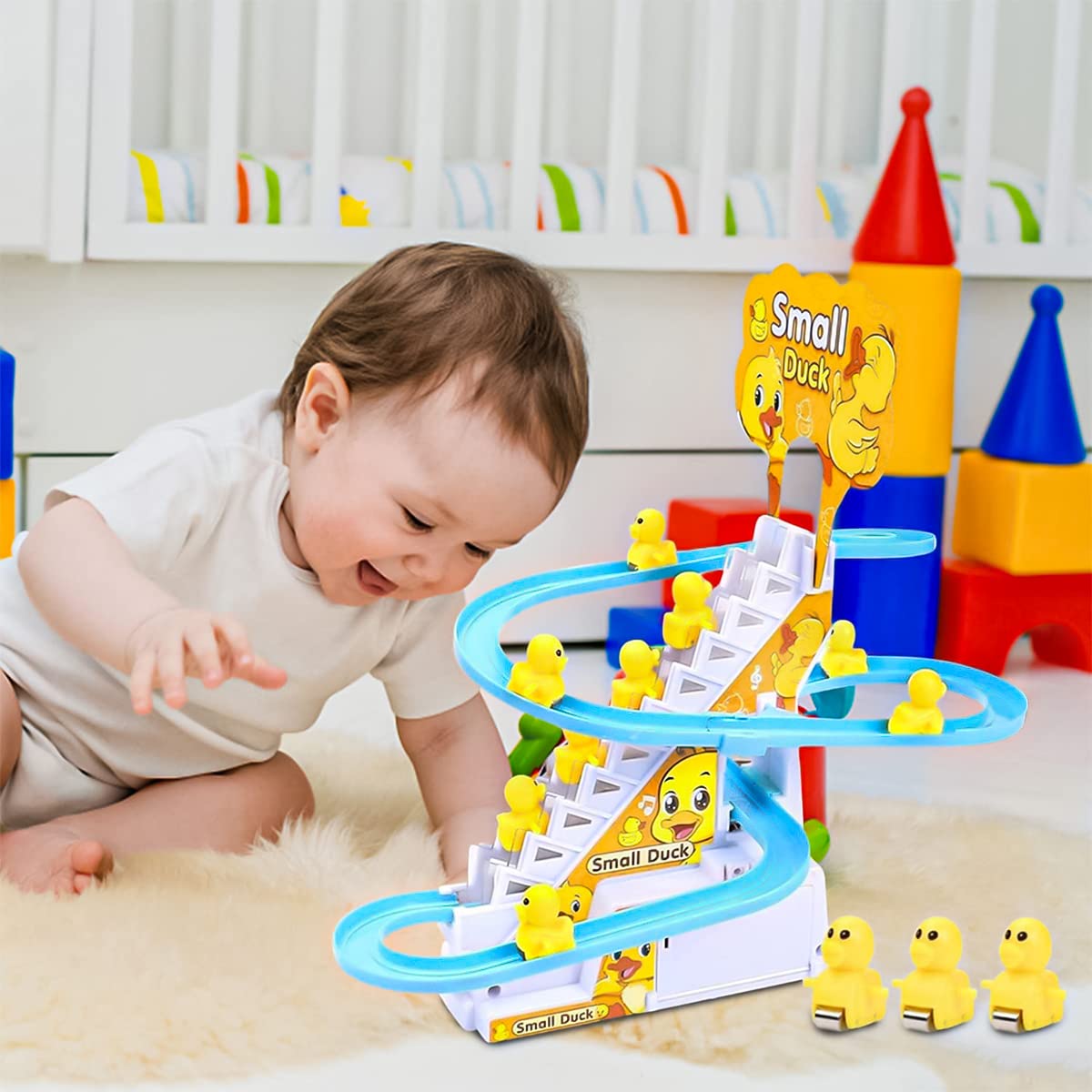 PATPAT Electric Duck Toys for Kids with 9 Ducks and Automatic Stair-Climbing Lights | Fun Musical Gift