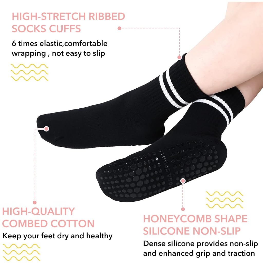 Proberos® 2 Pair Yoga Socks for Women, Cotton Anti Skid Socks for Yoga/Pilates/Dance/Ballet, Anti Bacterial and Breathable Pilates Crew Socks for Daily Use, Home Workout